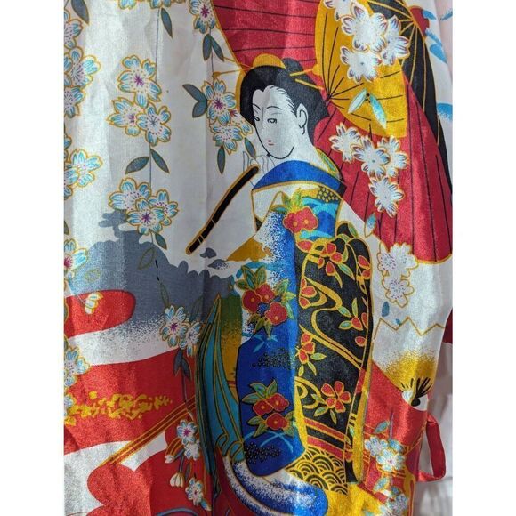 Uahong Mei Women's Red Beautiful Japanese Print Silk Robe Size M - Picture 2 of 6